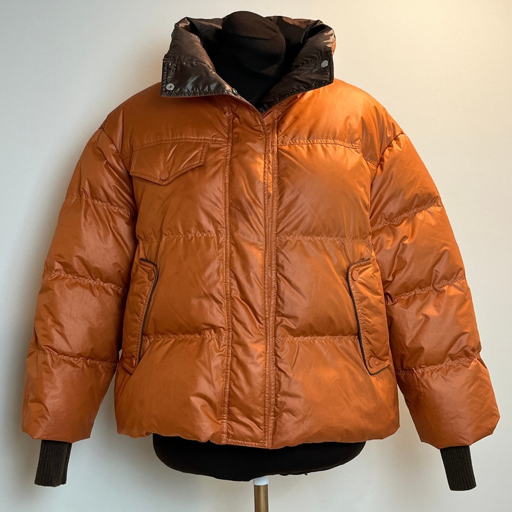 Ryiner Weekend Burnt Orange Puffer Jacket Quilted Zip Up Coat Size 38